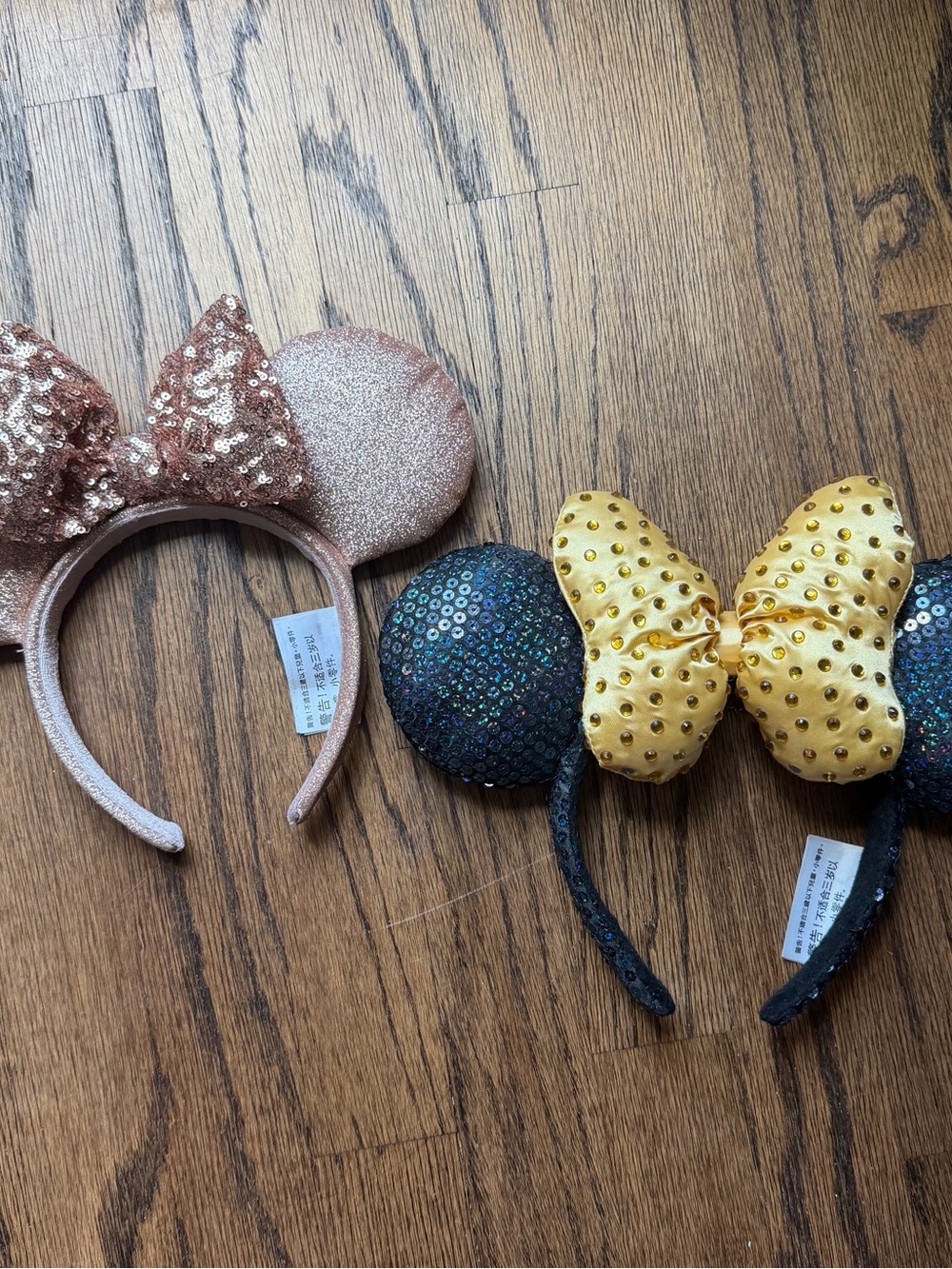 Disney Parks Sequin Minnie Ears Headbands - Rose Gold & Black with Gold Bow